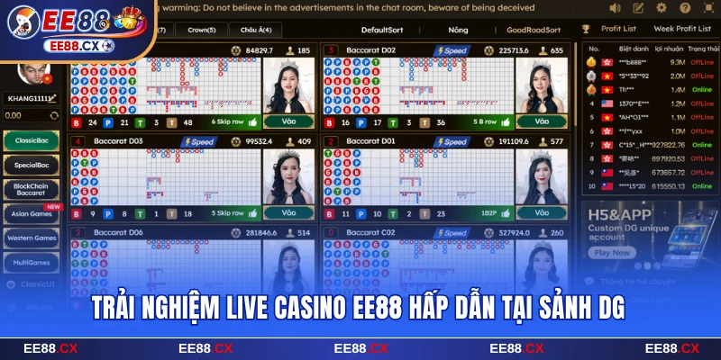 Trải nghiệm live casino EE88 cuốn hút tại sảnh DG Thái Lan